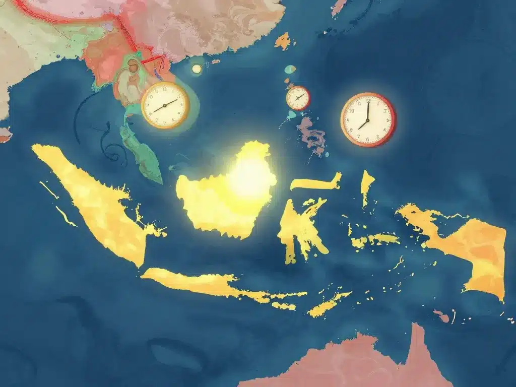 Carte fuseaux horaires Indonésie avec Bali, heure Bali