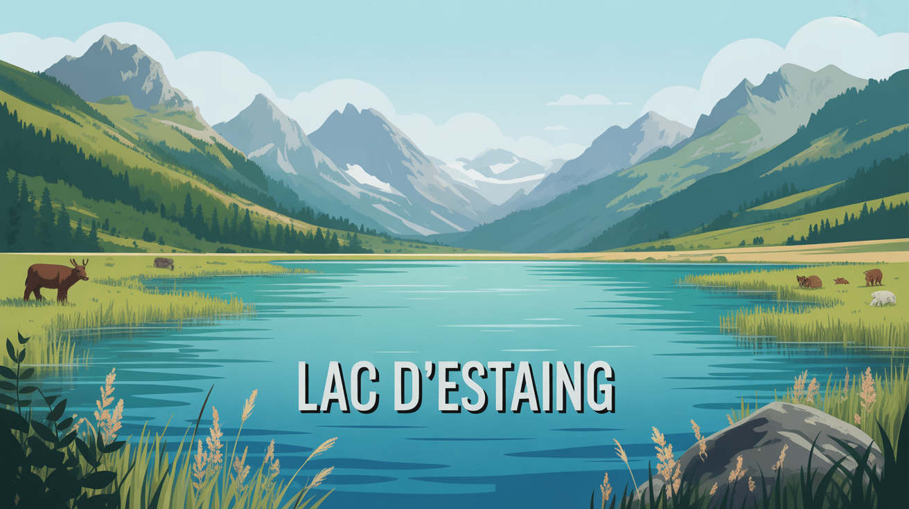 Vue du lac d'Estaing et montagnes le matin