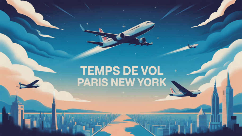 Illustration stylisée paris new york temps de vol