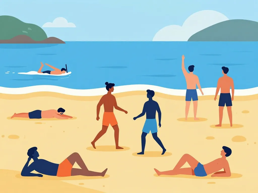 Vacanciers plage de Bodri baignade activités été