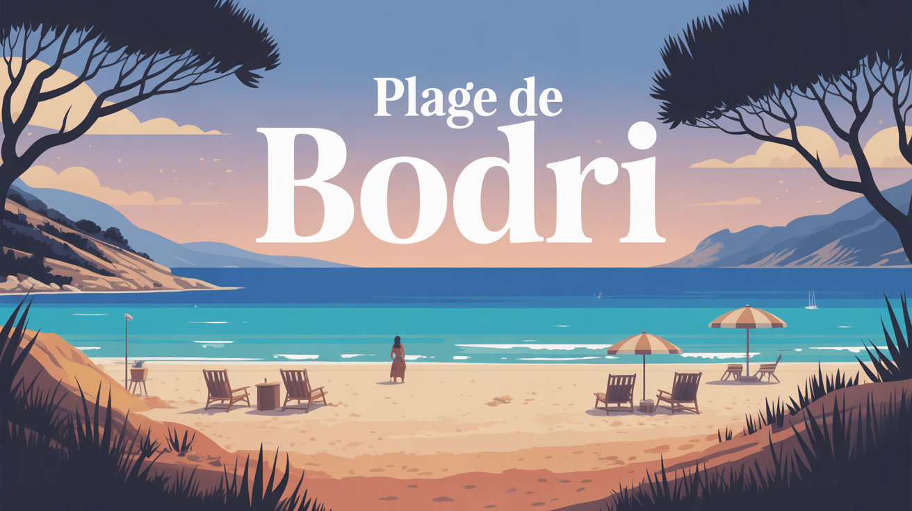 Vue stylisée plage de Bodri Corse sable clair mer turquoise