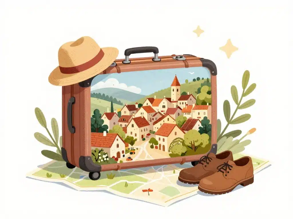 Préparer séjour Saint Malo du Bois illustration valise carte