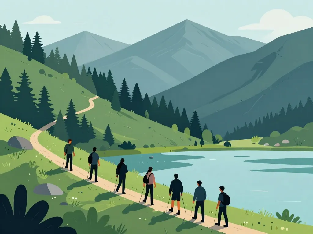 Marcheurs sur sentier randonnée lac d'Estaing