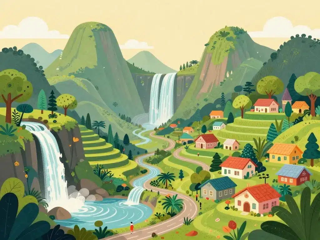 Village créole et paysages typiques du cirque de Salazie