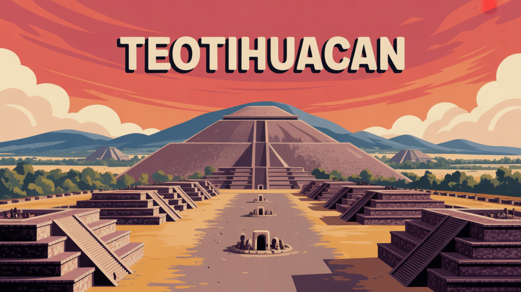 Teotihuacan pyramides et avenue des Morts illustration SEO