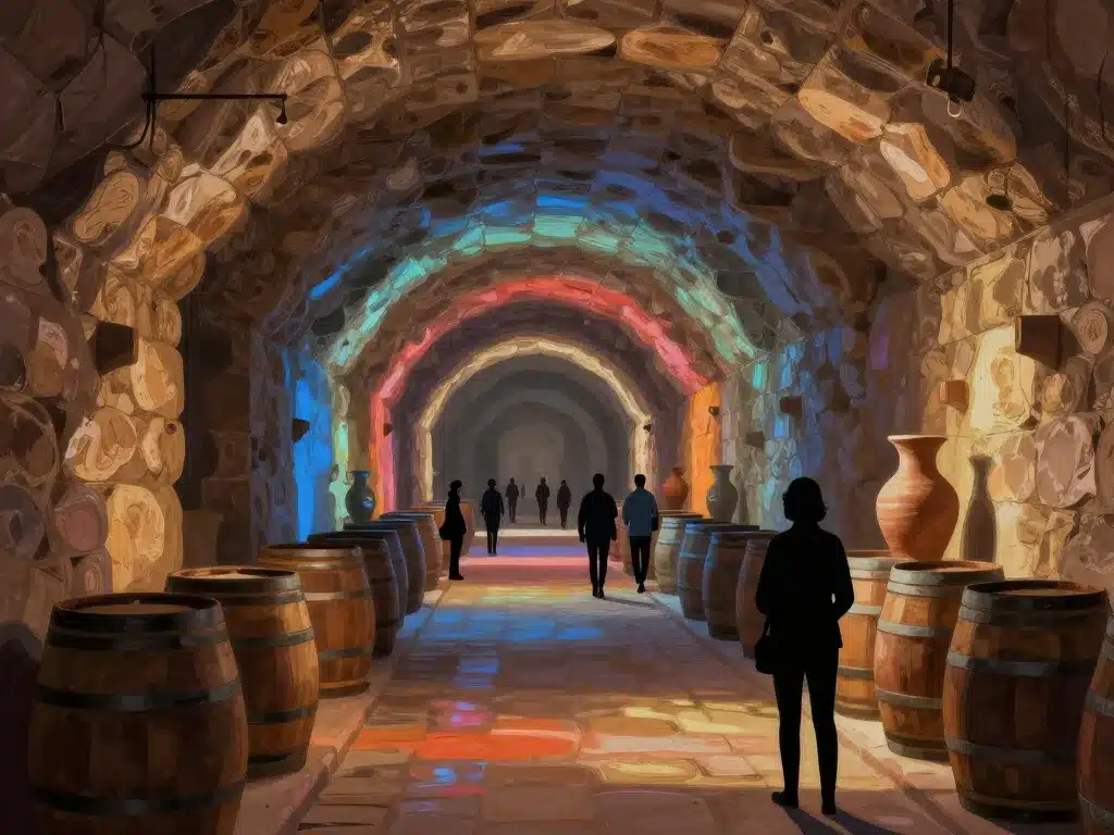 Scénographie Terra Vinea galerie pierre vins et visiteurs