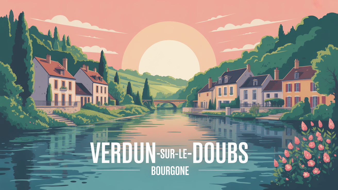 illustration village verdun sur le doubs entre rivières nature