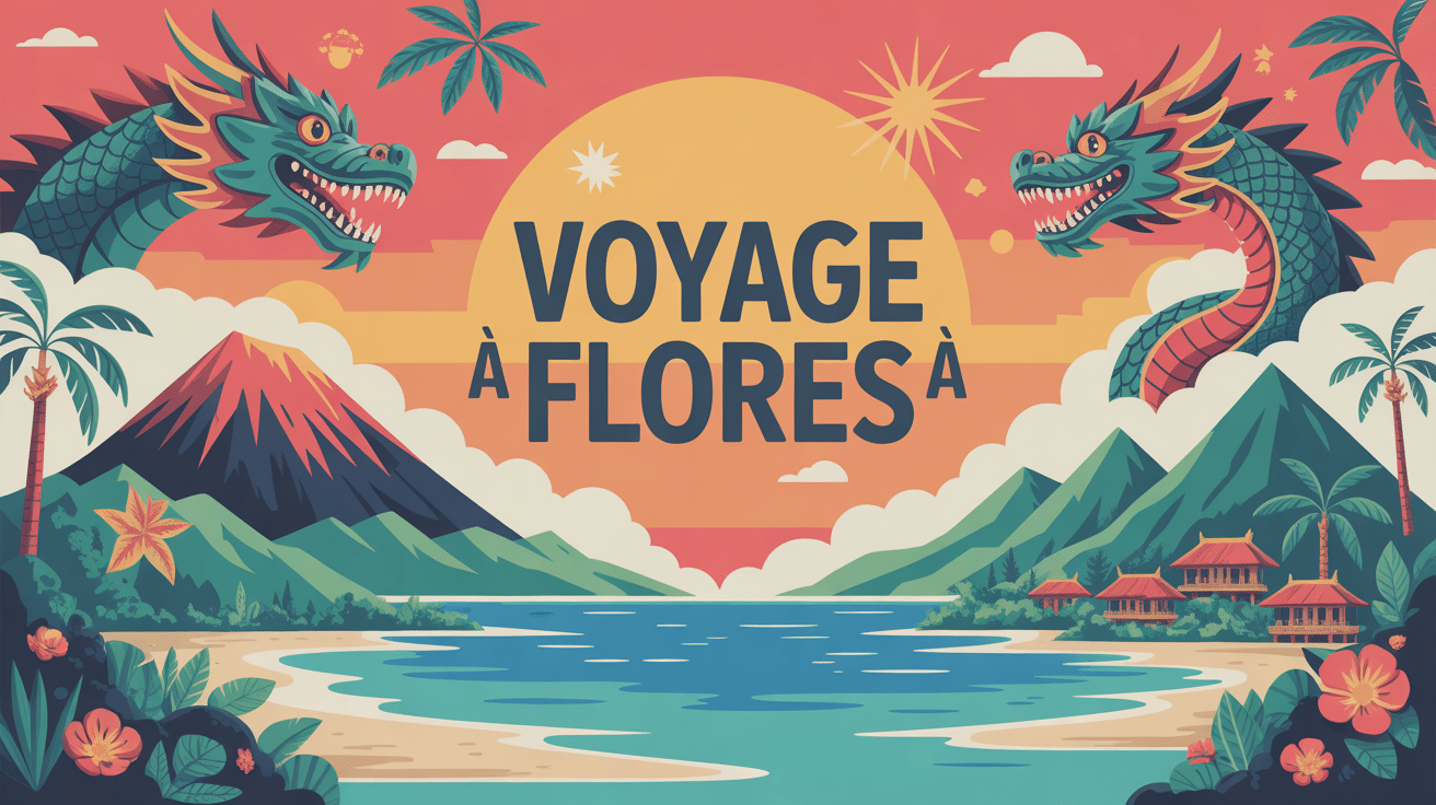 illustration voyage à Flores Indonésie dragons volcans plages