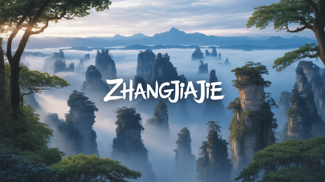 vue panoramique zhangjiajie piliers grès forêt brumeuse