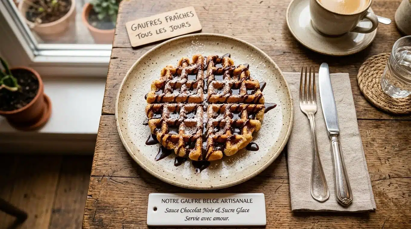 Une gaufre belge traditionnelle saupoudrée de sucre glace