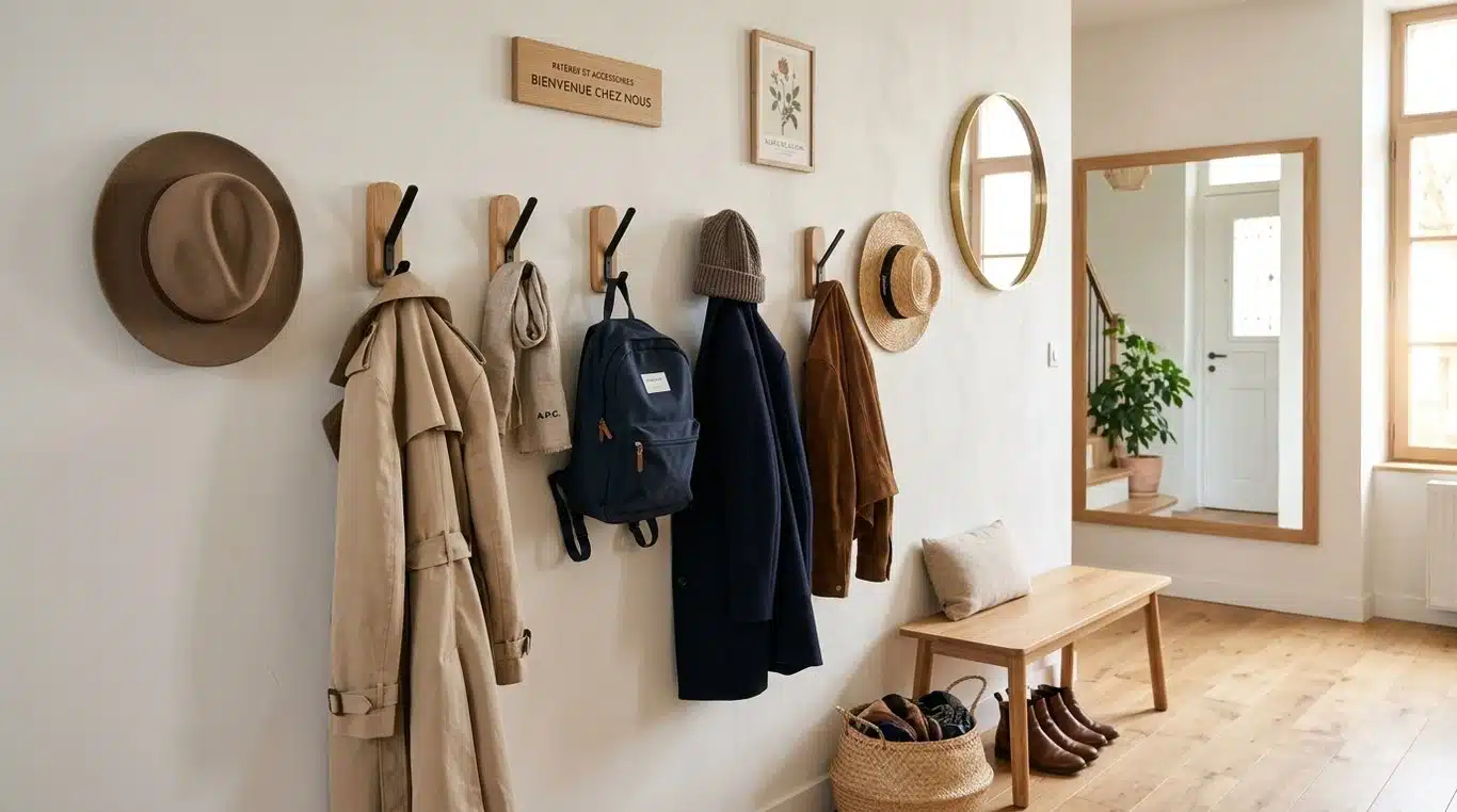 Exemple d'aménagement d'entrée moderne avec des patères design