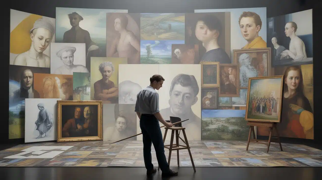 Grands maîtres de la peinture, du Vinci à Warhol, peinture numérique stylisée