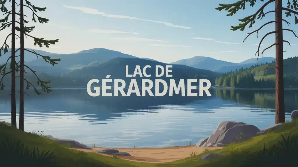 Illustration Lac de Gérardmer avec montagnes et sapins