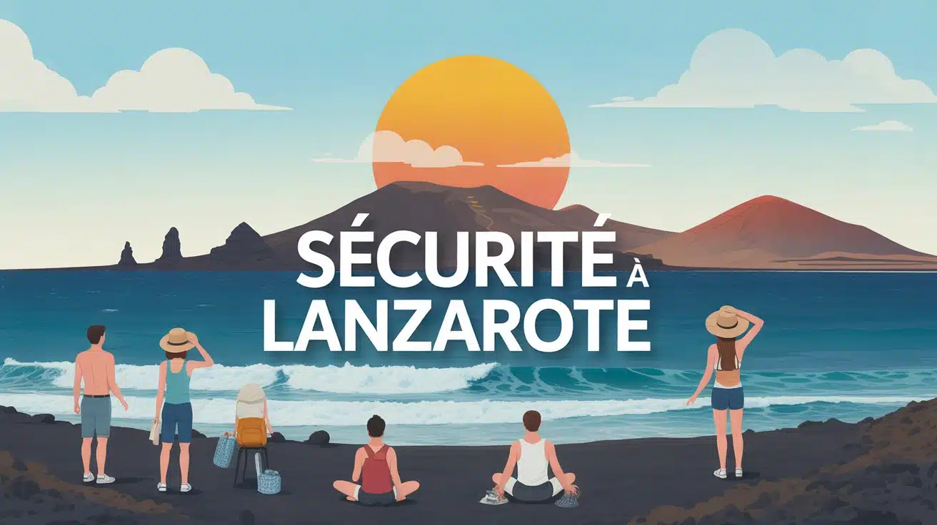 Illustration sécurité à Lanzarote soleil volcan mer touristes