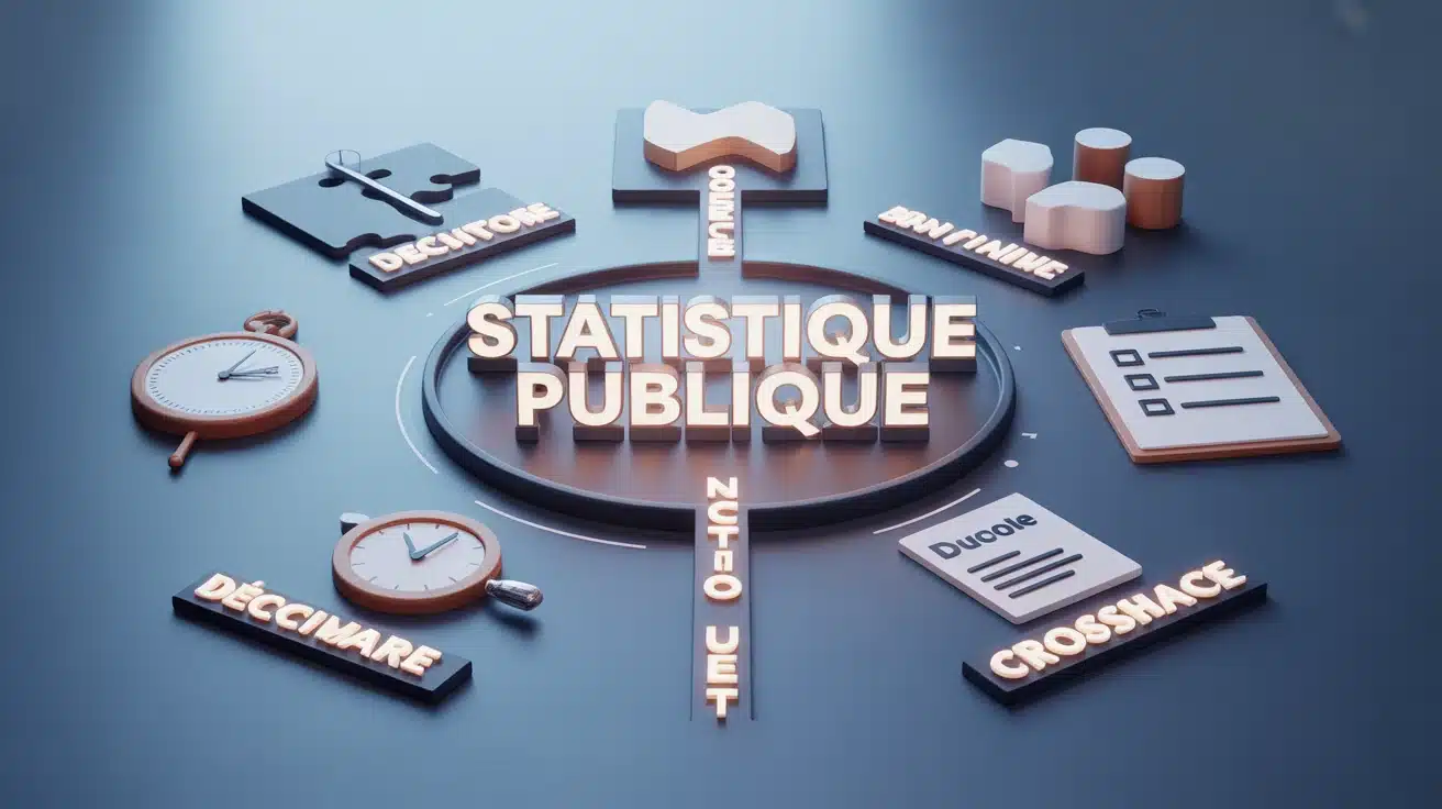 Illustration de statistique publique transformant données en croissance.