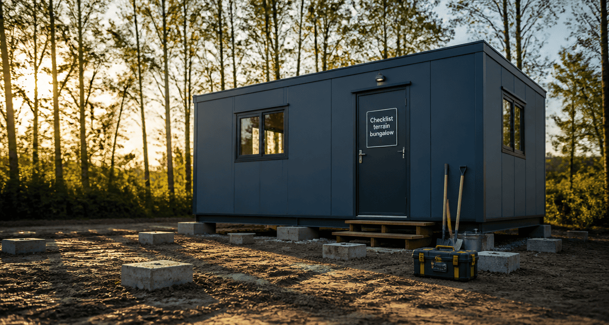 bungalow préfabriqué sur terrain avec plots béton