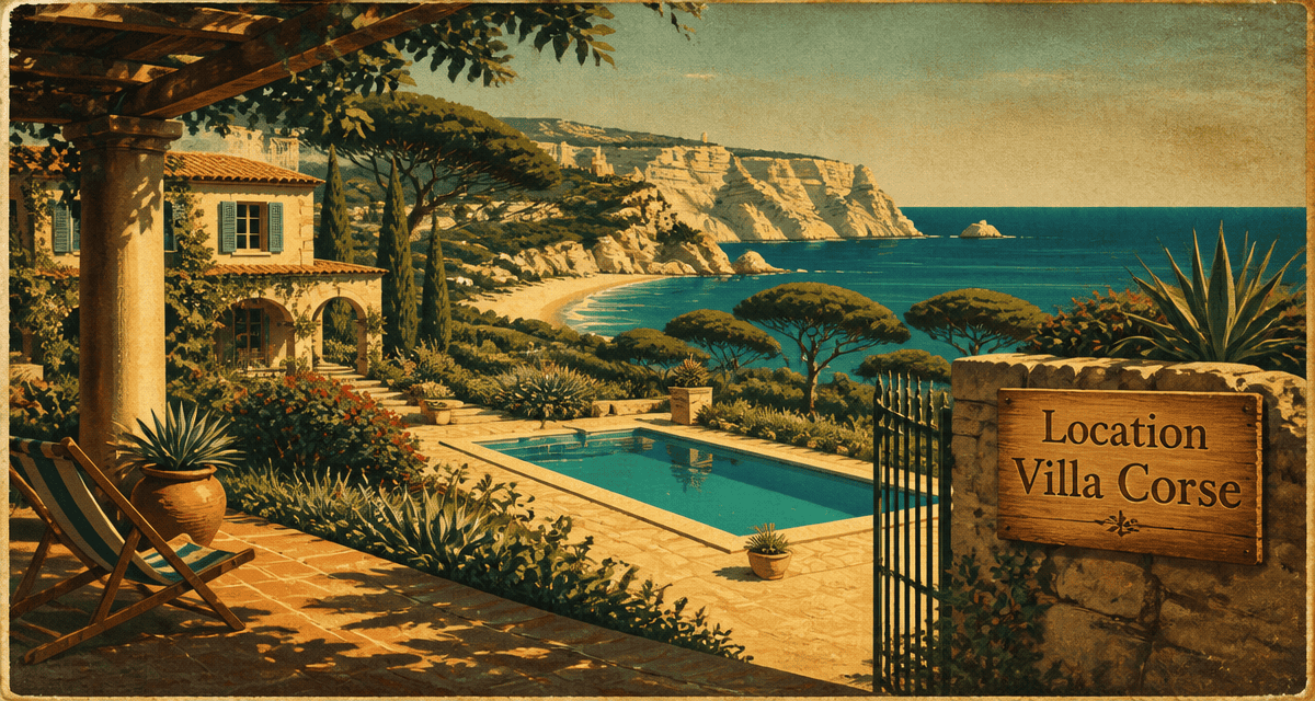 corse location villa bord de mer affiche vintage