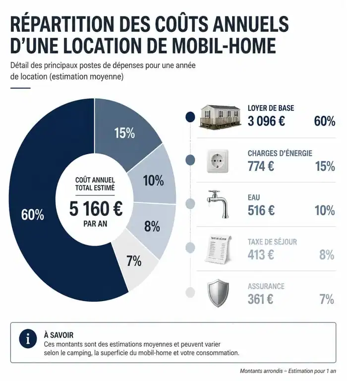 Répartition des coûts annuels pour une location de mobil-home à l'année