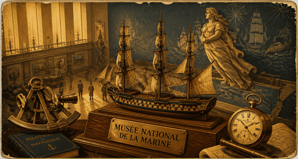 Musée marine vue salle principale affiche rétro