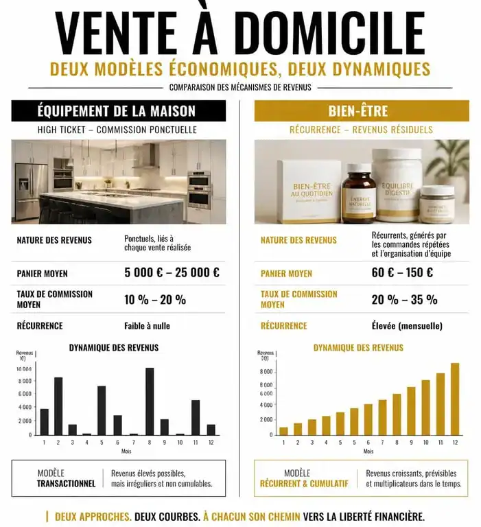 Comparatif des modèles de vente à domicile pour identifier l'activité qui rapporte le plus