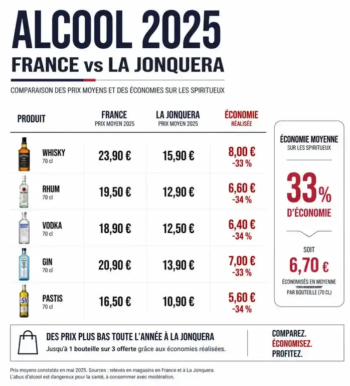 Comparatif des prix de l'alcool entre la France et La Jonquera 2025 pour optimiser ses économies