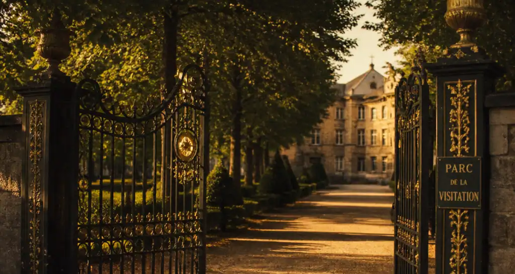Entrée du parc de la Visitation à Lyon en fin d’après-midi