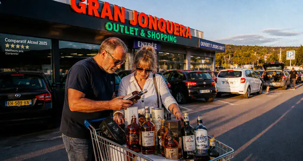 prix alcool jonquera 2025 couple caddie supermarché