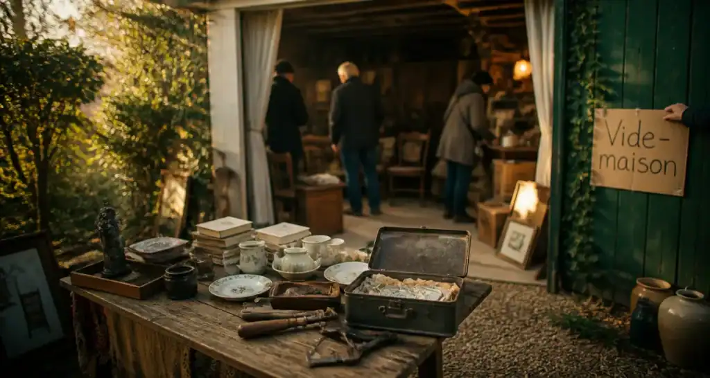 Vide maison 40 : chiner et organiser une vente, vaisselle et outils dans un jardin landais