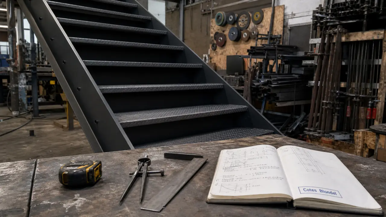 Fabriquer un escalier en metal : atelier, mesures Blondel et sécurité, métal strié