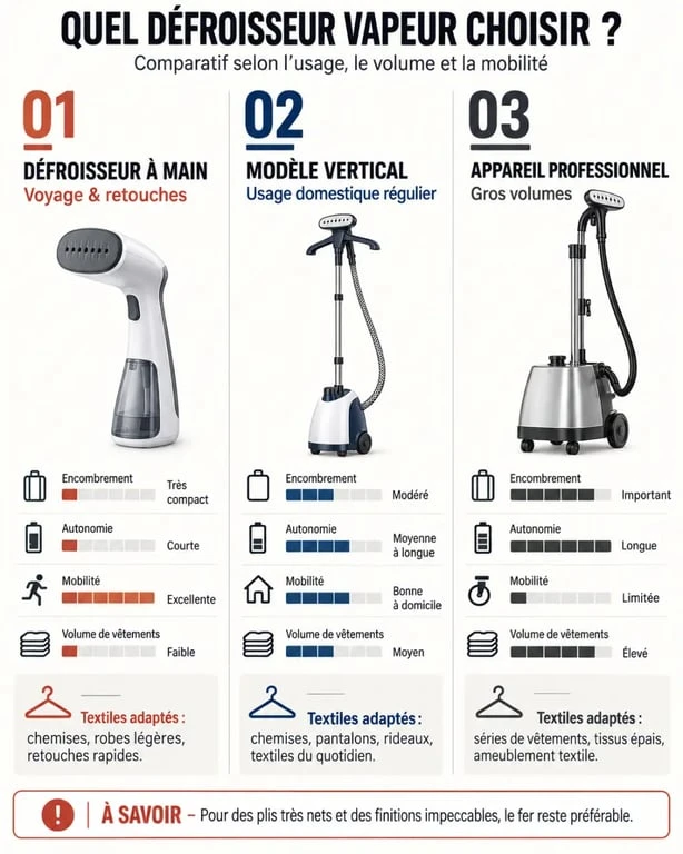 Quel défroisseur choisir : comparaison entre modèles à main, verticaux et professionnels