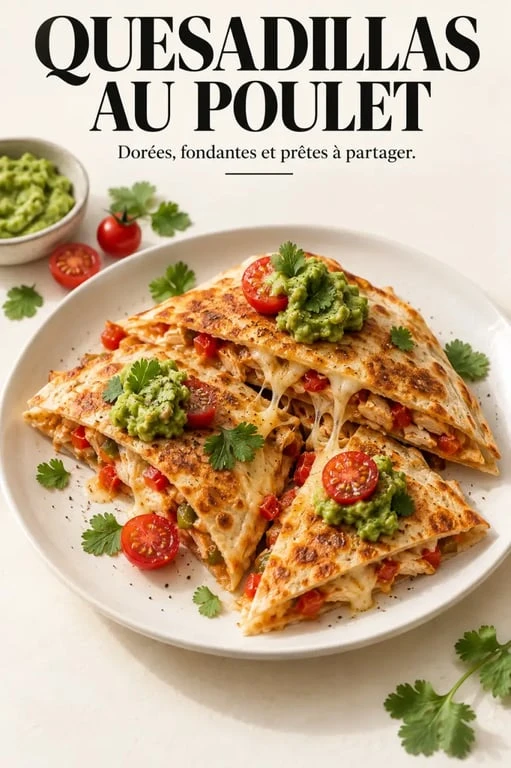 Avec quoi manger le guacamole : quesadillas au poulet garnies de guacamole